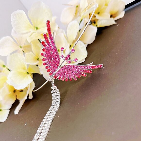 Princess Headband, Crown Wing Headpiece, Pink Crystal Headband, Silver Headband - Picture 2 of 8